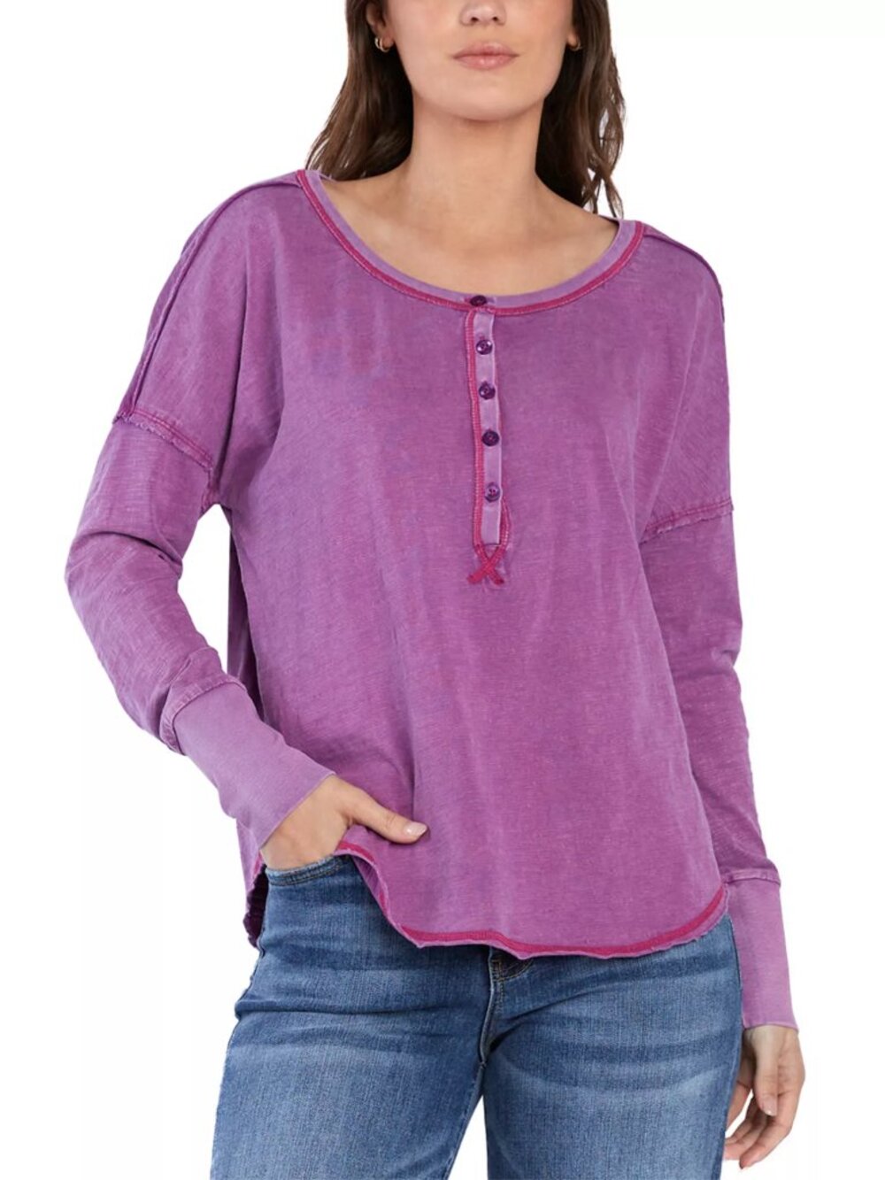 Billy T Parker Henley Top 100% Cotton Berry (L)
